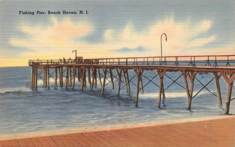 BEACH HAVEN NEW JERSEY FISHING PIER POSTCARD 1940s