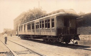 Real Photo Postcard Old Wooden Railroad Train Car on Side Track~127737