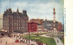 Vintage Postcard Lafayette Square Public Park System Monument Buffalo New York