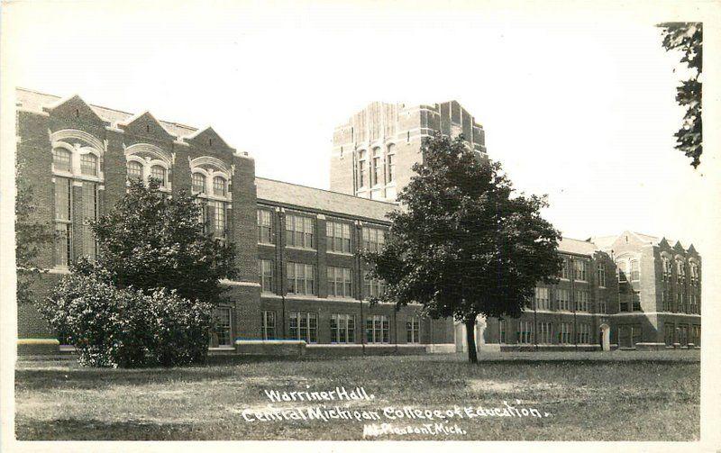 1940s Mt Pleasant Michigan Warriner Hall Central College Education RPPC 5673