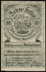 Austria Anti-Jewish Union Notgeld Antisemitenbund Ortsgruppe Amstettin 81180