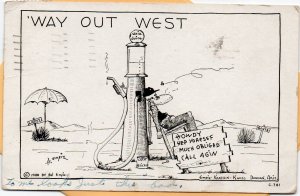 13432 Comic Card - Way Out West Gasoline Service Hal Empie 1940