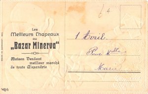 B575 Advertising Greeting Bazar Minerva Money Bags Boy embossed chromo postcard