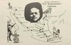 Johnny Johnson's Old Wagonmaster Caravans Mexico Map c1960s Vintage Postcard