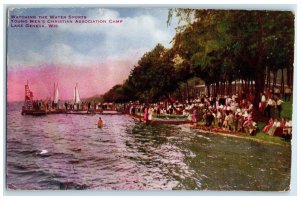 Young Men's Christian Association Camp Lake WI, Watching Water Sports Postcard