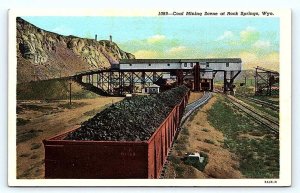 ROCK SPRINGS, WY Wyoming ~ COAL MINING Scene Railroad Cars c1930s Postcard