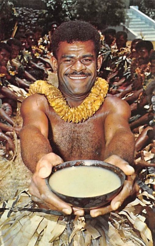 Fijian Warrior in full ceremonial dress, Fijian Yaqona Ceremony Fiji 1975 