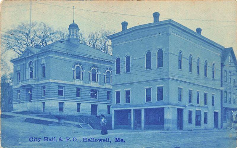 Hallowell ME City Hall & Post Office RPPC Postcard