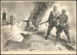 Italy WWII Burning John Bull England Patriotic PPC 108331