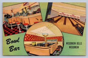K1/ Wisconsin Dells Postcard :Linen Bowl Bar Interior Bowling Alley  208