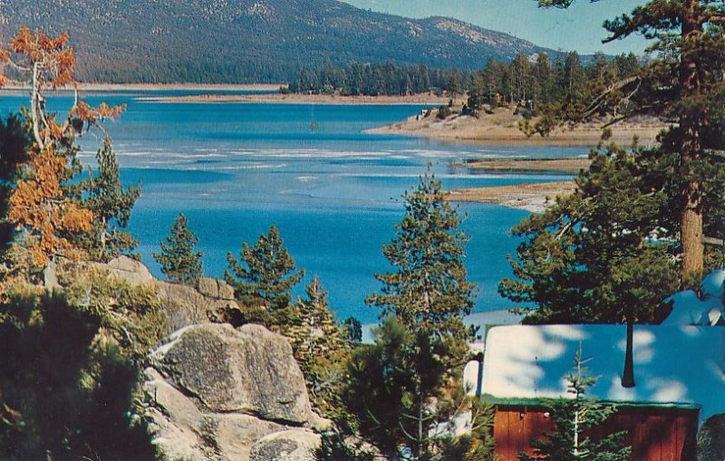 Big Bear Lake Resort in San Bernadino Mountains CA California Note Snow on Roof