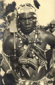 belgian congo, Native Warrior with Spear, Necklace (1956) Real Photo