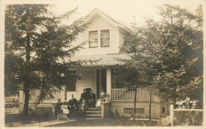 RPPC Postcard Family With Dog in Front of House Portland OR