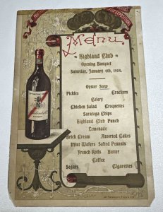 Orig 1904 HIGHLAND CLUB Scotland Banquet Menu Cantenac Brown Wine Demachey, Peck