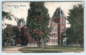 BATAVIA, New York NY  Handcolored UNION SCHOOL 1908 Genesee County Postcard