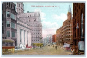 1910 Four Corners Horse Carriage Buildings Street Rochester New York NY Postcard