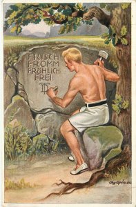 Frisch Fromm Frolich Frei German Ideal Man Carves in Stone 1503 G8 Grimm S/A