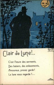 Griff - Silhouette Romance Man in the Moon French Poem c1915 Postcard