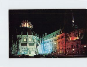 Postcard The Library And Parliament Buildings Illuminated at night Ottawa Canada