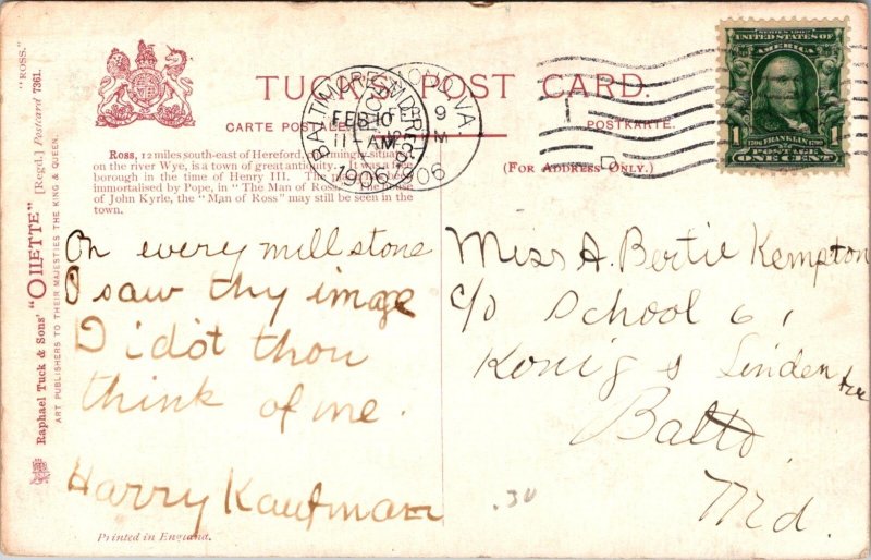 Ross from the River, Tuck 7361 c1906 Vintage Postcard Y65