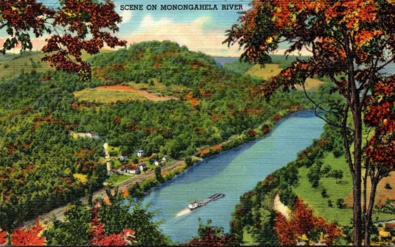 West Virginia Scene On Monongahela River Between Morgantown and Fairmont Curt...