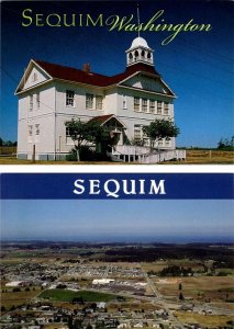 2~4X6 Postcards Sequim, WA Washington DUNGENESS SCHOOLHOUSE & BIRD'S EYE VIEW