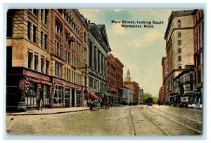 1911 Main Street Looking South, Worcester Massachusetts MA Antique Postcard