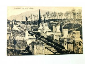 Vintage Postcard Pompei Via delle Tombe Napoli Italy Cemetery Scene