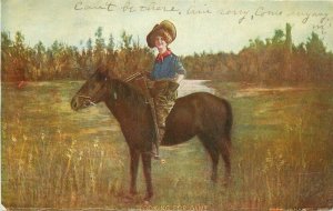 Artist impression Cowgirl Horseback Western Life horse C-1908 Postcard 20-14221