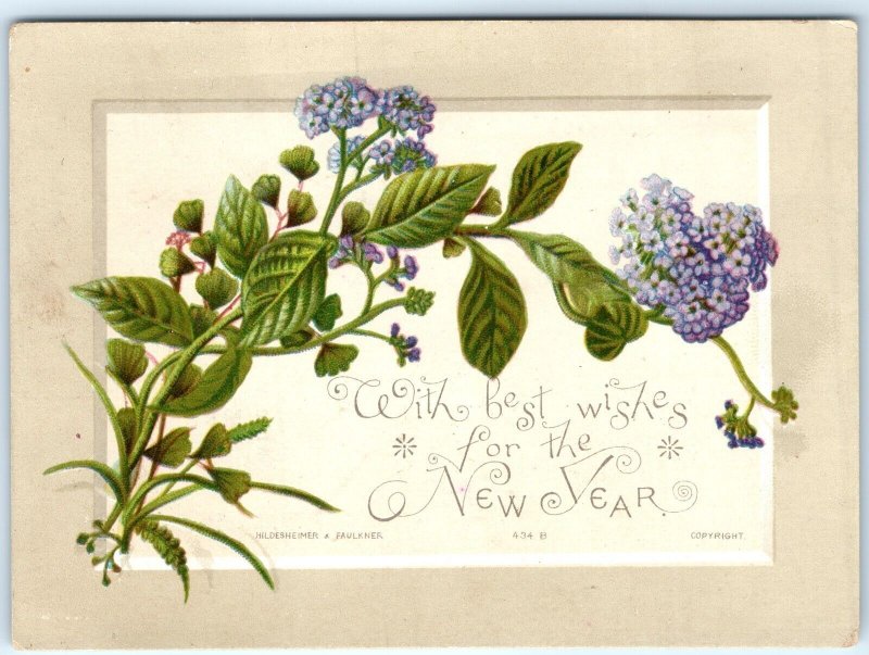 c1880s New Year's Wish Greeting Trade Card Lilac Typography Typeface Print C23