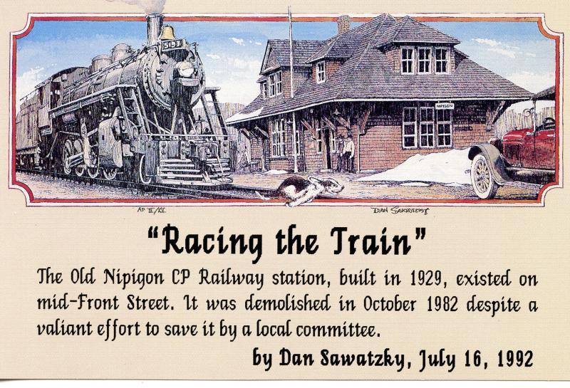 Canada - ON, Nipigon. Racing the Train   Artist: Dan Sawatzky