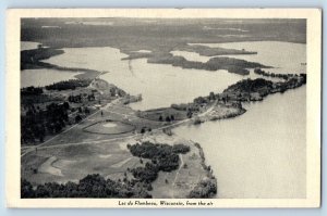 Lac Du Flambeau Wisconsin Postcard From The Air Trees Lake 1940 Vintage Antique