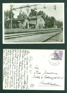 Sweden 1947. Town: Tobo Railway Station. People,Bicycles. Postal Used