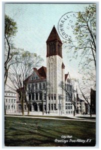 1905 City Hall Exterior Building Greetings From Albany New York Vintage Postcard