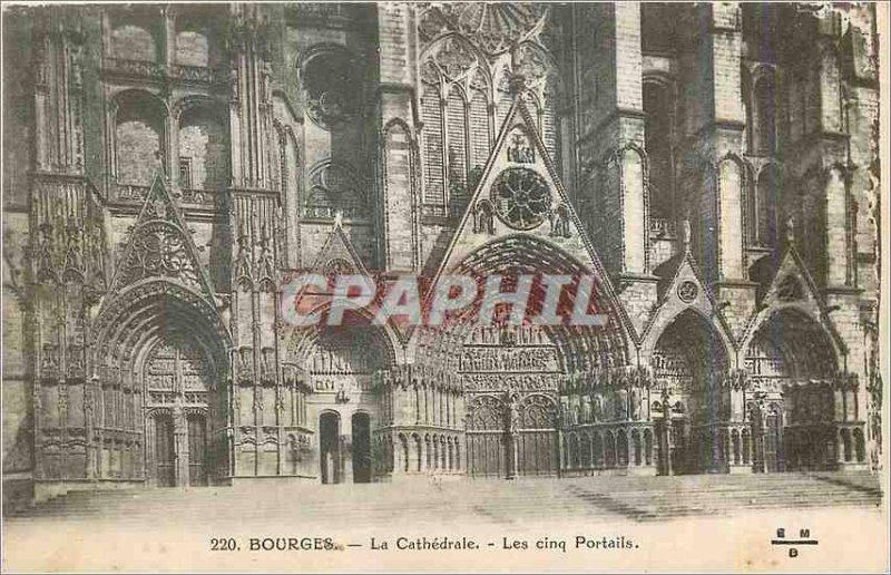 Old Postcard Bourges La Cathedrale Five Gates