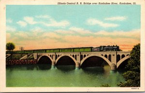 Vtg Illinois Central Rail Road Bridge Over Kanakee River IL Train Postcard