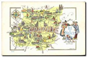 Old Postcard Geographic Ile Paris France Map