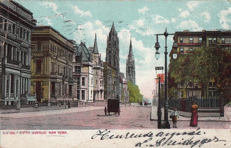 United States New York Fifth Avenue early street view postcard