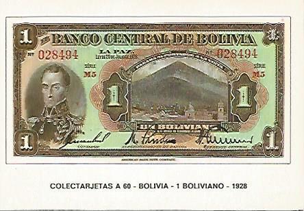 POSTAL 18230: 1 boliviano de Bolivia 1928