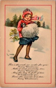 Merry Christmas With Girl Carrying Dog