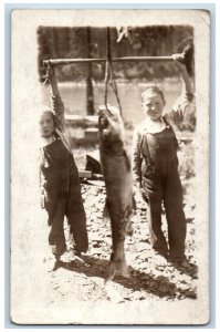 Little Boys Postcard RPPC Photo Fake Exaggerated Giant Fish Fishing c1910's