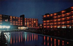 ATLANTIC CITY, NJ New Jersey  DEAUVILLE HOTEL Night Pool View  CHROME  Postcard