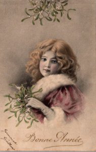 New Year Bonne Annee Beautiful Young Girl 1904 Art de Vienne