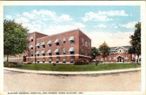 Elkhart, IN Indiana   ELKHART GENERAL HOSPITAL & NURSES HOME  ca1920's Postcard