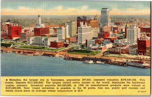 Aerial View Riverfront Area Memphis TN Vintage Linen Postcard K29