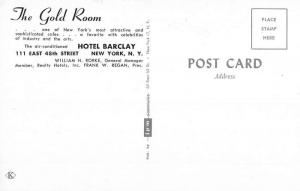 New York City Hotel Barclay Gold Room Interior Vintage Postcard K104349 