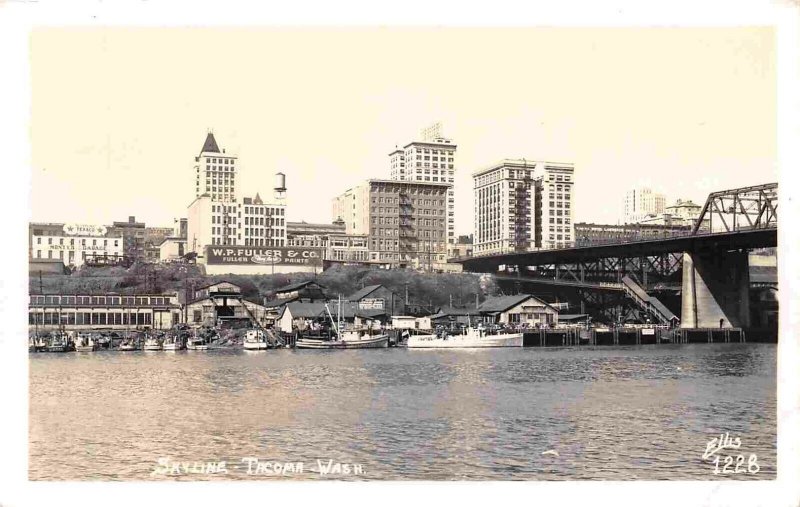 Waterfront Skyline Tacoma Washington 1942 RPPC Real Photo postcard