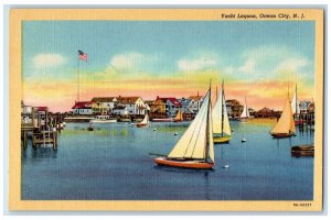 c1940's Yacht Lagoon Sailboat Boat Harbor Flag Ocean City New Jersey NJ Postcard 