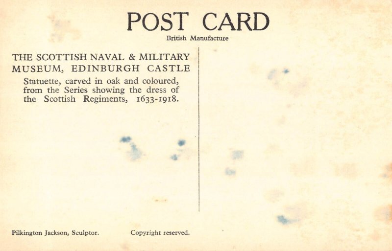 Edinburgh Castle Museum Statue Uniform of Scottish Regiments postcard