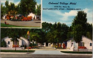 Linen Postcard Colonial Village Motel 1530 So. Main Street iSalt Lake City, Utah